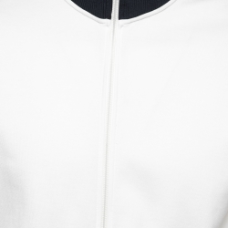 Gucci White Knit Contrast Trimmed Bee Embroidered Zip Front Cardigan XS