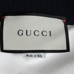 Gucci White Knit Contrast Trimmed Bee Embroidered Zip Front Cardigan XS
