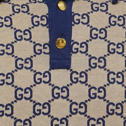 Pre Owned Gucci Navy Blue GG Jacquard Knit Polo T-Shirt M