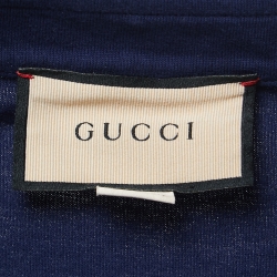 Pre Owned Gucci Navy Blue GG Jacquard Knit Polo T-Shirt M