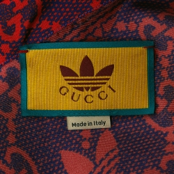 مملوكة مسبقًا Gucci X Adidas Blue/Red Logo Printed Silk Short Sleeve Shirt M