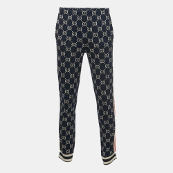 Gucci Navy Blue All-Over Logo Print Jersey Joggers XL