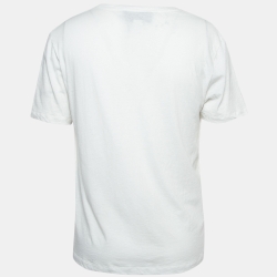 Pre Owned Gucci White Logo Print Washed & Distressed Cotton Oversized T-Shirt M