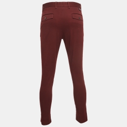 Pre Owned Gucci Burgundy Cotton Slim Fit Trousers M
