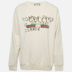 Gucci Cream Common Sense Logo Print Cotton Distressed Sweatshirt M