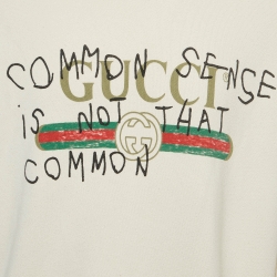 Gucci Cream Common Sense Logo Print Cotton Distressed Sweatshirt M