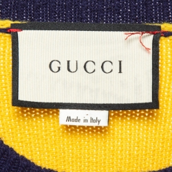 Pre Owned Gucci Navy Blue Tiger Intarsia Wool Knit Contrast Crew Neck Sweater M