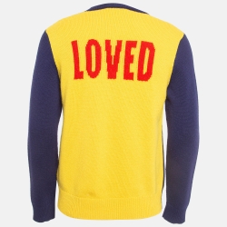 Pre Owned Gucci Navy Blue Tiger Intarsia Wool Knit Contrast Crew Neck Sweater M