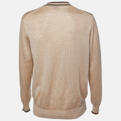 Gucci Beige Camel Hair and Silk V-Neck Sweater XL