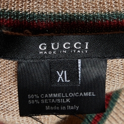 Gucci Beige Camel Hair and Silk V-Neck Sweater XL
