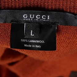 Gucci Brown Logo Patch Wool V-Neck Sweater XL