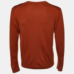 Gucci Brown Logo Patch Wool V-Neck Sweater XL
