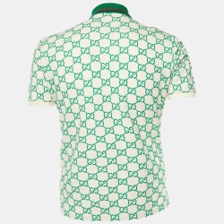 Pre Owned Gucci Off White GG Embroidered Cotton Polo T-Shirt S