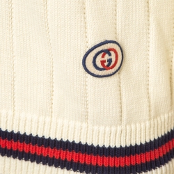 مملوكة مسبقًا Gucci Cream Cotton Knit Web Detail V-Neck Jumper S