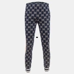 Gucci Navy Blue GG Intarsia Knit Track Pants M