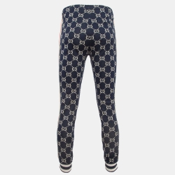 Gucci Navy Blue GG Intarsia Knit Track Pants M