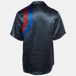 Gucci Dark Blue Satin Embroidered Bowling Shirt S