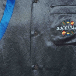 Gucci Dark Blue Satin Embroidered Bowling Shirt S