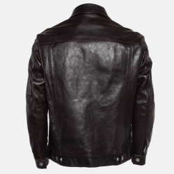 Pre Owned Gucci Dark Brown Leather Zipper Jacket M