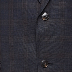 Pre Owned Gucci Navy Blue Checked Wool Pants Suit XXL