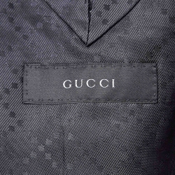Pre Owned Gucci Navy Blue Checked Wool Pants Suit XXL