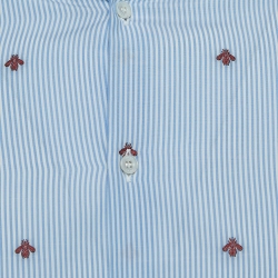 Pre Owned Gucci Blue Pinstripe Bee Embroidered Cotton Cambridge Shirt S