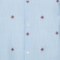 Pre Owned Gucci Blue Pinstripe Bee Embroidered Cotton Cambridge Shirt S