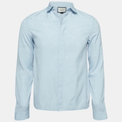 Gucci Light Blue Bee and Star Embossed Cotton Shirt M