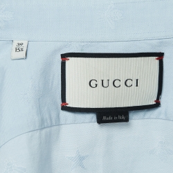 Gucci Light Blue Bee and Star Embossed Cotton Shirt M