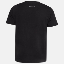 Pre Owned Gucci Black Apple GG Print Cotton T-Shirt M