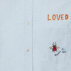 Gucci Light Blue Embroidered Cotton Button Down Shirt L