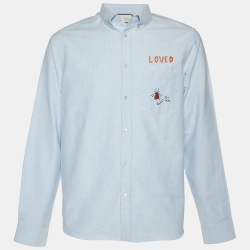 Gucci Light Blue Embroidered Cotton Button Down Shirt L