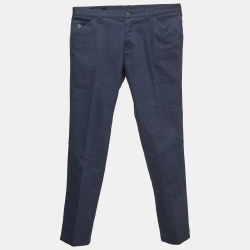 Pre Owned Gucci Blue Cotton Buttoned Riding Pants M