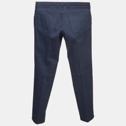 Pre Owned Gucci Blue Cotton Buttoned Riding Pants M