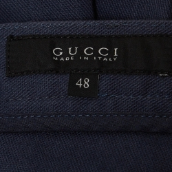 Pre Owned Gucci Blue Cotton Buttoned Riding Pants M