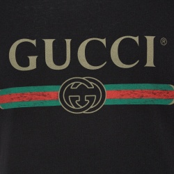 Pre Owned Gucci Black Logo Print Cotton Distressed T-Shirt S