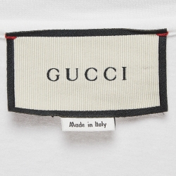 Gucci White Logo Print Cotton Distressed T-Shirt XS