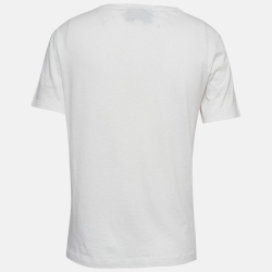 Gucci White Logo Print Cotton Distressed T-Shirt XS