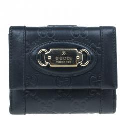 Pre Owned محفظة غوتشي جلد مونوغرامي أسود مضغوطه