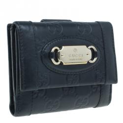 Pre Owned محفظة غوتشي جلد مونوغرامي أسود مضغوطه