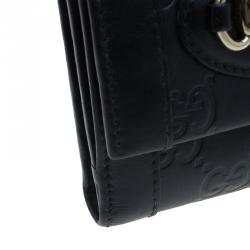 Pre Owned محفظة غوتشي جلد مونوغرامي أسود مضغوطه