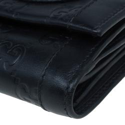 Pre Owned محفظة غوتشي جلد مونوغرامي أسود مضغوطه