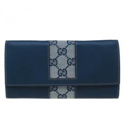 مملوكة مسبقًا محفظة غوتشي جلد أزرق و كانفاس GG