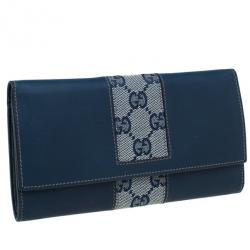 مملوكة مسبقًا محفظة غوتشي جلد أزرق و كانفاس GG
