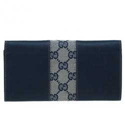 مملوكة مسبقًا محفظة غوتشي جلد أزرق و كانفاس GG