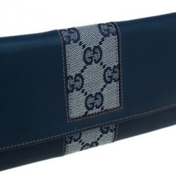مملوكة مسبقًا محفظة غوتشي جلد أزرق و كانفاس GG