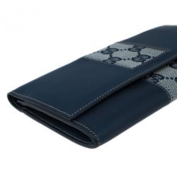 مملوكة مسبقًا محفظة غوتشي جلد أزرق و كانفاس GG