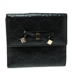 Pre Owned Gucci Guccissima Black Leather Princy Compact Wallet