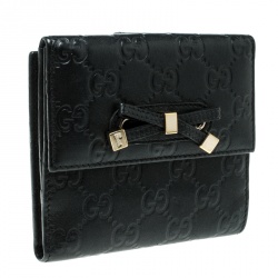 Pre Owned Gucci Guccissima Black Leather Princy Compact Wallet