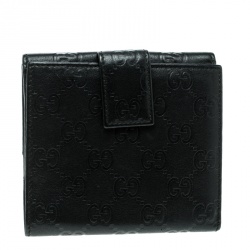 Pre Owned Gucci Guccissima Black Leather Princy Compact Wallet